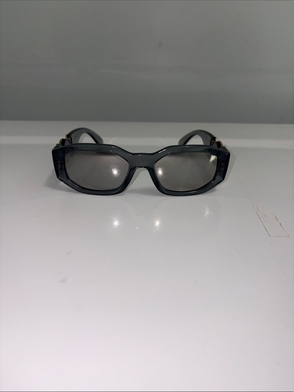 Versace Men’s Dark Gray Sunglasses with Gold Temples